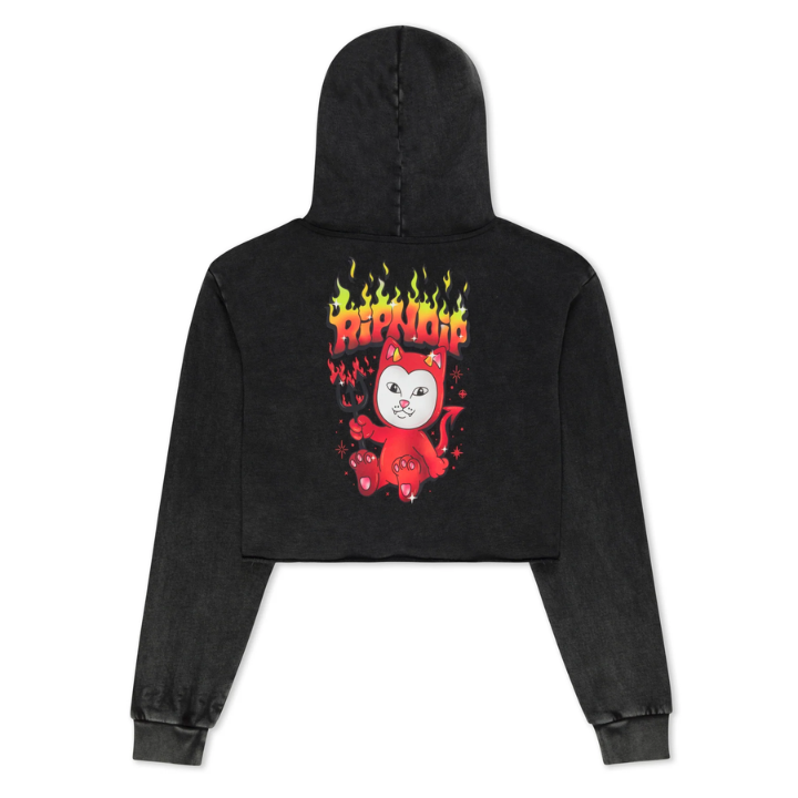 GIRLS CROP HOOD SCARY CUTE - BLK